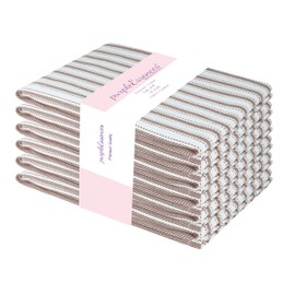 PurpleEssences Stripe Kitchen Towels - Set of 6, 18x28 Inch - 100% Cotton, Absorbent & Reusable Dish Towels with Hanging Loop French-Inspired Summer Style - Nut Brown