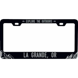 La Grande Oregon Souvenir Engraved Metal License Plate Frame Explore the Outdoor design Black