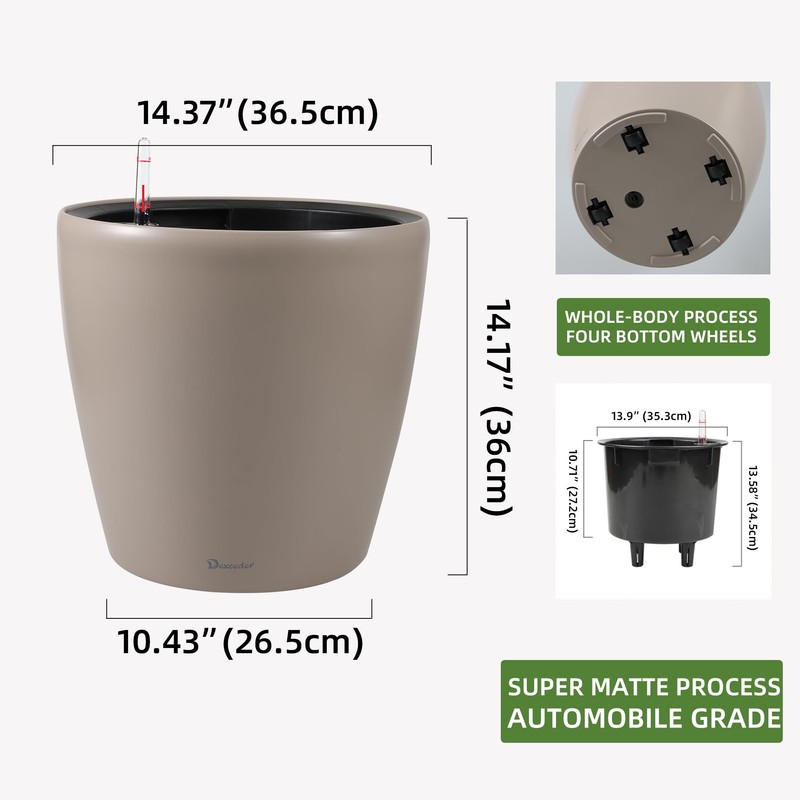 Dexceder 15x14 Self Watering Planter with Wheels Indoor Outdoor, Inner