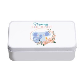 Fabulous Weiße Metallbox - Mommy Elephant and her Baby Drawing Illustration - 11 x 18,5 x 5,5 cm - Aufbewahrungsbox, Schlüssel, Werkzeug, Lunchbox, Zucker, Keks