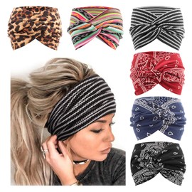 DRESHOW Pack of 6 Wide Headbands for Women Extra Large Turban Headband Boho Head Wrap Elastic Hair Bands Hair Twisted Knot Hair Accessories