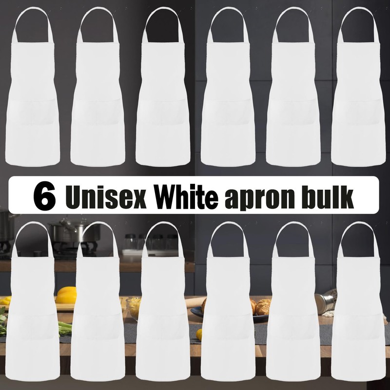 EOGRFW Cooking Apron, White Aprons with 2 Pockets, Adjustable Apron,