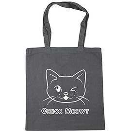 Hippowarehouse Check Meowt Winking Cat Tote Shopping Gym Beach Bag 42cm x38cm, 10 litres