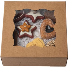 PIQIUQIU Brown Kraft Paper Gift Boxes for Pastries with Window (Pack of 24) - 10.2 x 10.2 x 6.7 cm Cardboard Box Packaging