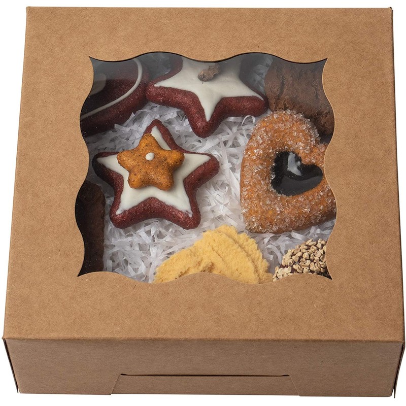 PIQIUQIU Brown Kraft Paper Gift Boxes for Pastries with Window
