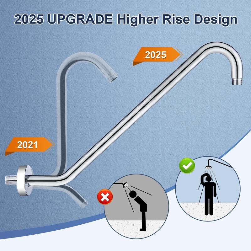 Shower Head Extension Arm with Flange Uvish 17" S Shaped
