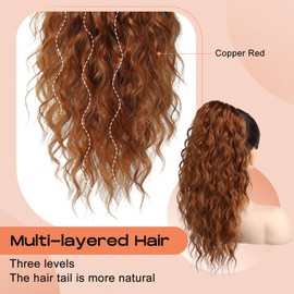 SEIKEA 18" Ponytail Extension Claw, PT002 Tia Long Multi Layered Hair Fluffy Thick Wavy Curly Clip in Hair Extensions Ponytail Natural Soft Synthetic Hairpiece for Women Copper Red