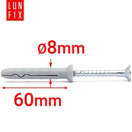 Lun Fix Impact Dowels 8.0 x 60 mm Nail Dowels Pack of 100 - Dowel Screw - Frame Dowel - Quick Installation Dowel - Impact Screw - Countersunk Head