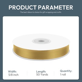 KMER LIFE 5/8" Wide x 50 Yards Golden Single Faced Polyester Satin Ribbon, Golden Satin Ribbon Perfect for Wedding Decor, Wreath, Crafts, Gift Wrapping & Other Projects (Golden)