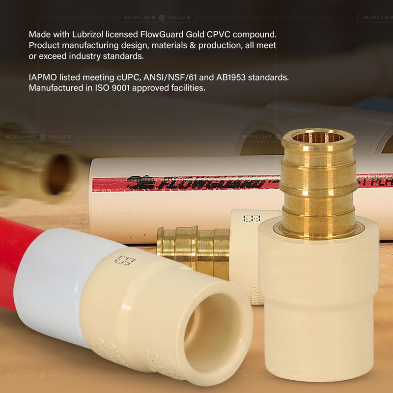Midline Valve CSDQFG012-OM Expansion PEX x CPVC Adapter Pipe Fitting