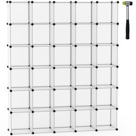 C&AHOME Cube Storage Organizer, 30-Cube Shelves Units, Closet Cabinet, DIY Plastic Modular Book Shelf, Ideal for Bedroom, Living Room, Office, 60.6" L x 12.4" W x 72.6" H Transparent White UPCS30W