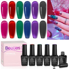 beetles Gel Polish Jelly Gel Nail Polish 6 Colors Blue Pink Green Red Black Jelly Nail Polish Gel Polish Set Fall Winter Gel Nail Polish Soak Off LED UV Curing Requires Home Salon Manicure