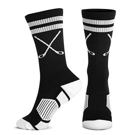 Hockey Woven Mid-Calf Socks | Crossed Stick Classic Stripe | Black