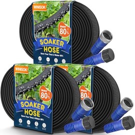 Winisok 150FT Thickened Flat Soaker Hose, Heavy Duty Double Layer Watering Hoses, Save 80% Water, Flexible Leakproof, Drip Irrigation Tubing for Garden Beds and Lawns (50 FT x 3Pack)