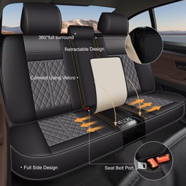 IKABEVEM Seat Covers Fit for Hyundai Santa Fe 2009-2024 2025: Full Set Breathable Leather Car Seat Covers - Automotive Interior Seat Cushion Protector (2 Rows 5 Seats, Black & Grey)