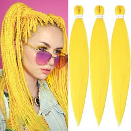 Yellow Braiding Hair Pre-Stretched Hair Extensions Braiding hair 32 inch 3 Packs Synthetic Crochet Braids, Hot Water Setting Professional Soft Yaki Texture. (32inch(3Packs),Yellow#)