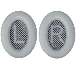 Replacement Ear Cushions for Bose QC35 & QC35ii (QuietComfort 35) Headphones, More - Softer Leather, MH MOIHSING Earpads Compatible with QC35 and QC35 II, Shaped Scrims with L and R Lettering, Grey