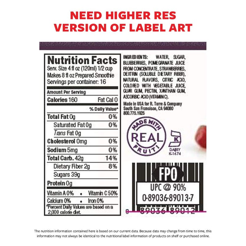 Torani Real Fruit Smoothie Mix, Blueberry Pomegranate, 64 Ounce