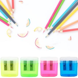 KOLZEMV Pack of 4 4 Colours Pencil Sharpener with Container, Sharpener with Tin, Small Sharpener, Children's Sharpener, Double Hole Pencil Sharpener and Manual Pencil Sharpener, Sharpener with