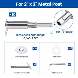 [Patent] Muzata 10 Pack 1/8" Invisible Cable Railing Kit Hardware Upgraded Hand Swage Tensioner Hidden for 2"x2" Metal Post T316 Stainless Steel Deck Cable Railing System CB40