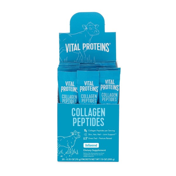 Vital Proteins Collagen Peptides Powder Supplement Travel Packs, Hydrolyzed Collagen for Skin Hair Nail Joint - Dairy & Gluten Free - 10g per Serving - Zero Sugar - Unflavored (20ct per Box)
