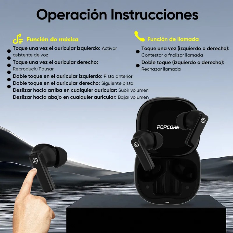 Audfonos Inalmbricos Bluetooth 6.0 Popcorn X2 In Ears Auriculares Deportivo
