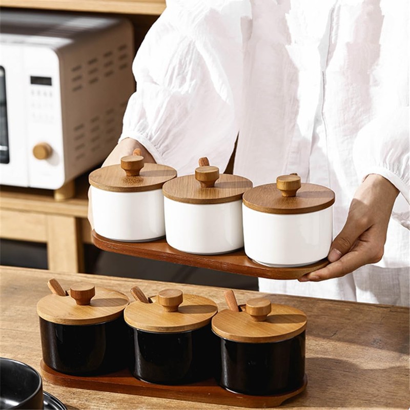 OnePine 220ml/7.74 oz Kitchen Condiment Container, Ceramic Sugar Bowl with