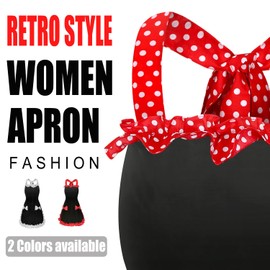 GAGOTE Cute Aprons for women, Ladies Lovely Vintage Kitchen Apron with Pockets for Mothers Day Gift (Red Ruffles - 1 Pcs)