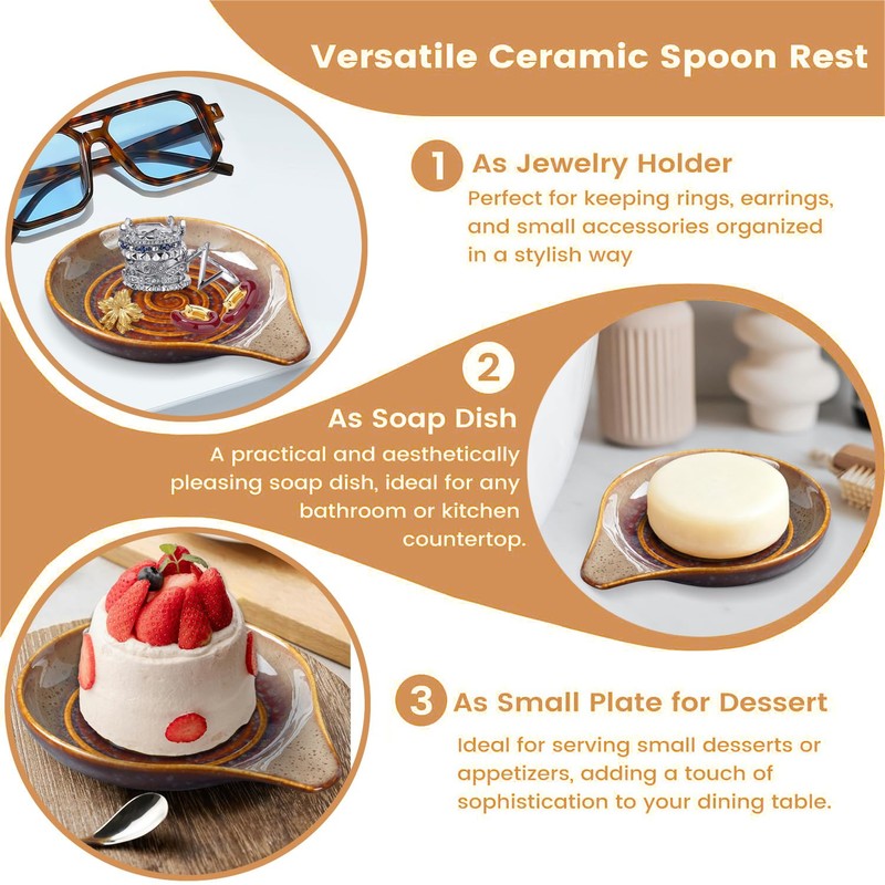 Spoon Rest for Stove Top, 6" Large Ceramic Spoon Holder