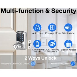 Digital Door Knob with Keypad, Keyless Entry Door Lock, Backlit Keypad, 99 User Codes, Electric Door Knob with Zinc Alloy, Passage Mode, Auto Lock, Easy to Install for Office/Home/Apartment