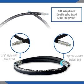 Essential Washer Pressure Washer Hose Whip | 5800 PSI | Heavy Duty High Pressure Water Hose with 3/8" Male NPT Fixed and Swivel Ends (4 Feet)