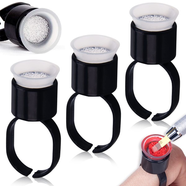 Ink Ring Cups - 50Pcs Pigment Rings Microblading Pigment Glue Rings with Sponge Ink Cups Caps Permanent Makeup Tattoo Eyelash Eyebrow Extensions Medium Holder for Microblading Supplies