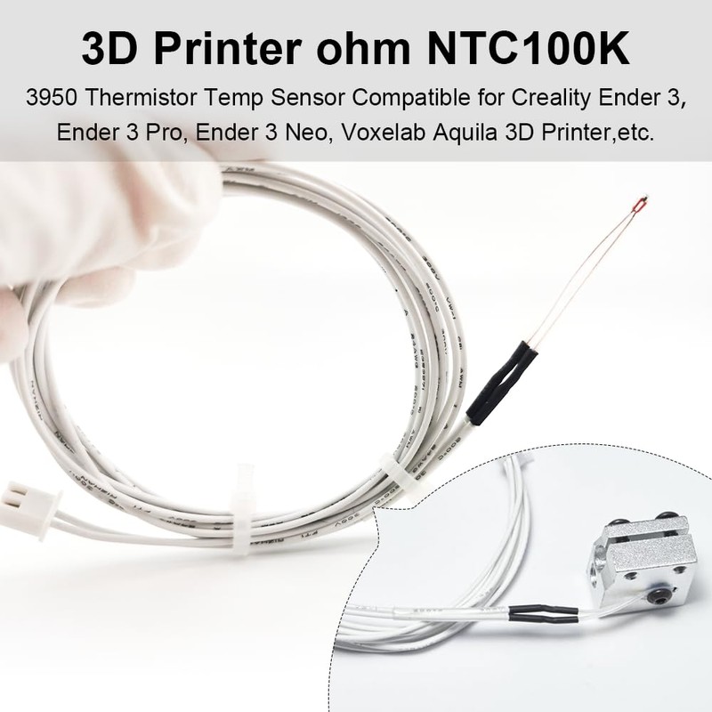4Pcs Ender 3 Thermistor 1m/39.4Inches, 3D Printer ohm NTC 100K
