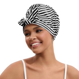 YOHTAS Shower Caps for Women, Reusable Waterproof, Luxury Hair Cap for Shower, Large Adjustable Bowknot Bath Cap for Long Hair Braids