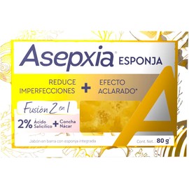 ASEPXIA Fusión 2 en 1 Concha Nácar Jabón - Esponja, Elimina imperfecciones y da un efecto aclarado, Mejora la textura de la piel, Para piel mixta, 80 g
