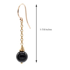 14k Gold Filled Single Black Onyx Chain Drop Earring with Gold Crown and Bead Accented Fishhook Earrings