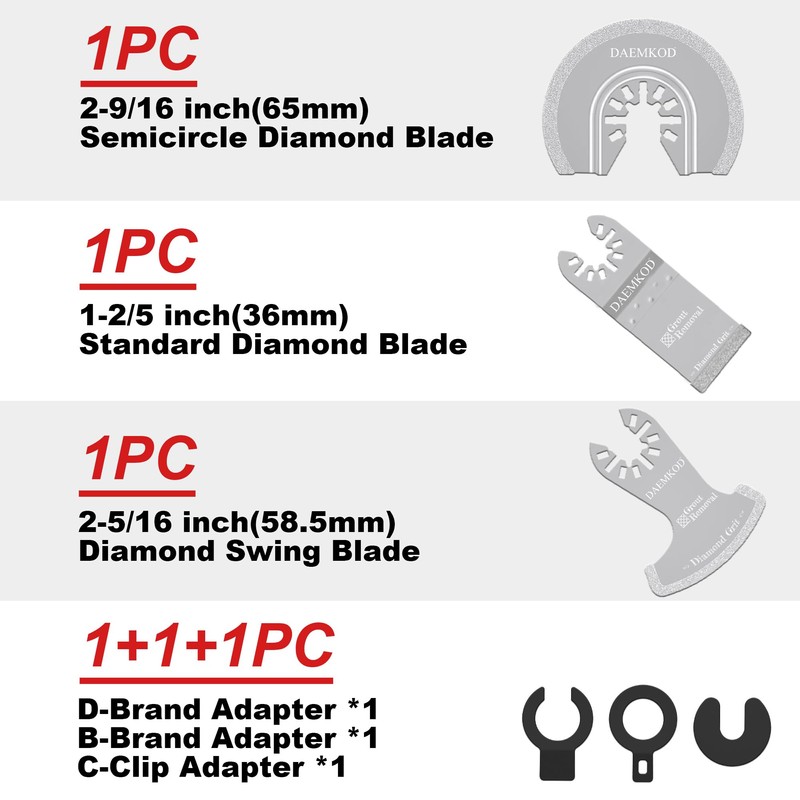 DAEMKOD 3 Pcs Diamond Oscillating Tool Blade, Professional Multitool Blades,