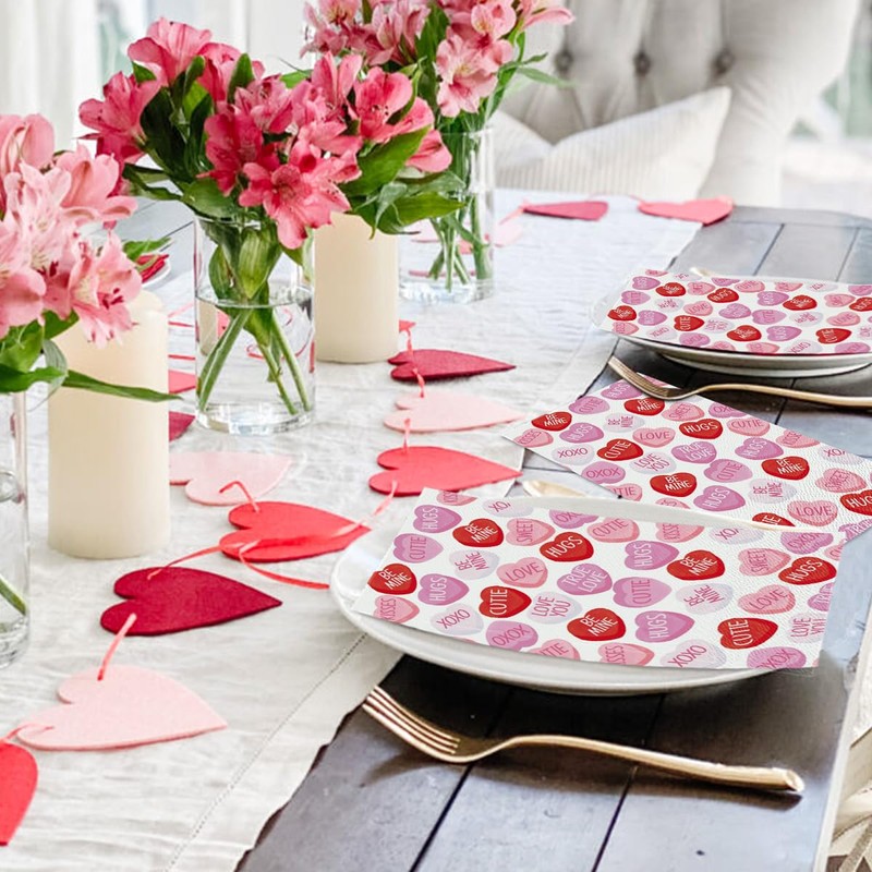 Horaldaily 100 Valentine Disposable Paper Decorative Guest Napkins, Pink Tiny