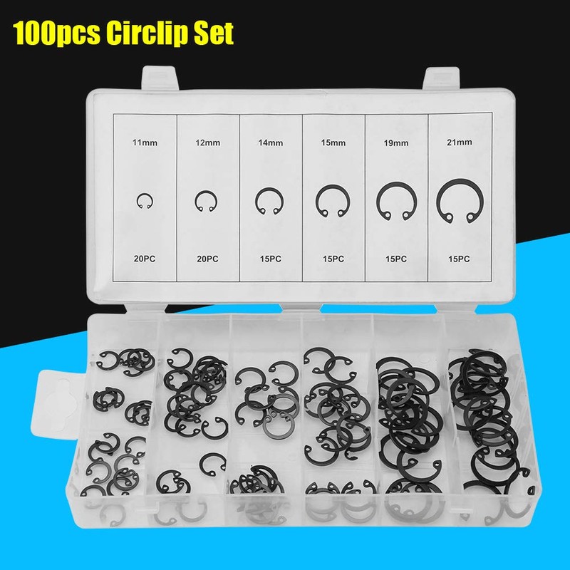 Walfront Circlip Assortment Set - 6 Sizes, 100 Pieces -