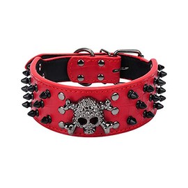 haoyueer Sharp Studded Dog Collar 2 Inch Wide Stylish Leather Dog Collar for Medium Large Dogs Pitbull Labrador Boxer Rottweiler German Shepherd Large Red 3