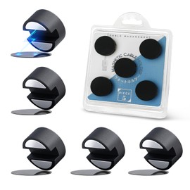 Maveek 5 Sets Black Clips Super Magnetic Cable Management System-Wire Fixing Summary Concave Round Buckle includes Metal Plate Adhesive Desktop Wall Kitchen USB LAN
