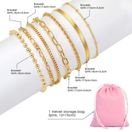 EPCDBBRT 7 Pieces of Gold Bracelets, 1 Piece of Jewelry Storage Bag, Women's Charm Gold Bracelets, Stackable Bracelet Decoration, Hand Jewelry Set Decoration, Clothing Accessories