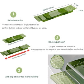 Ollimy Bathtub Caddy Tray, Adjustable Bath Tray for Tub, Bath Accessories, Tub Caddy for Bathroom Luxury Spa, Expandable Size Bath Tub Organizer with Anti-Slip mat, Fits Most Tubs