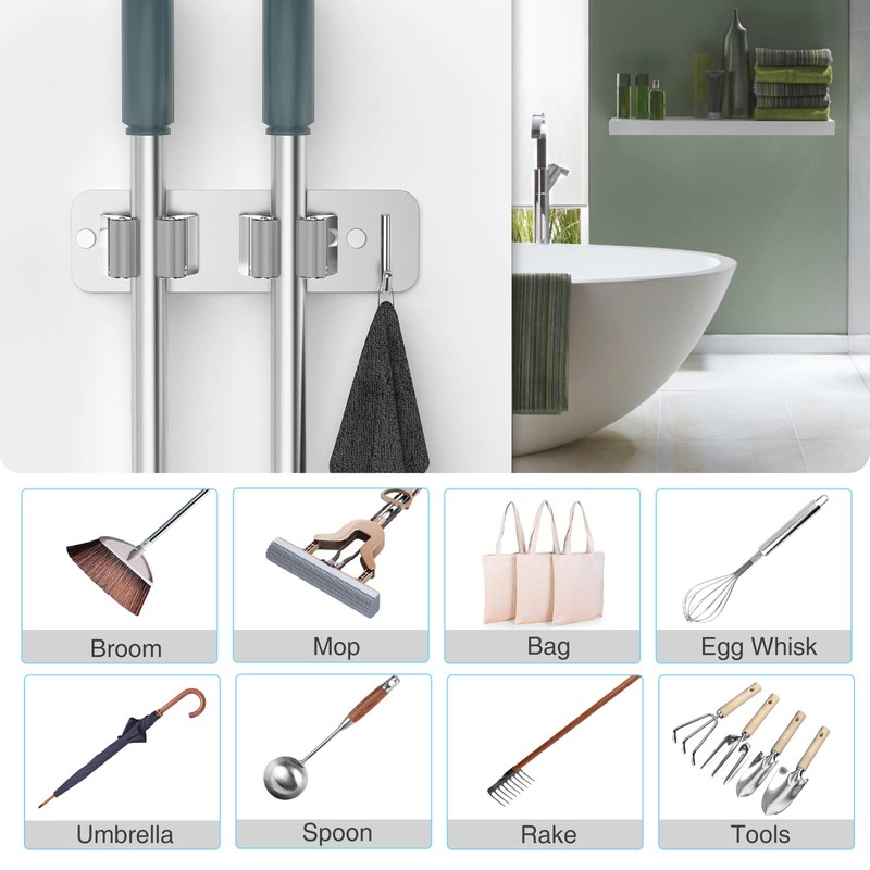 homeasy Wall Mount Mop and Broom Holder, Heavy Duty Stainless