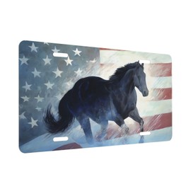 Patriotic Horse American Flag License Plate, Decorative Car Front License Plate, Aluminum Novelty License Plates Vanity Tag Metal Car Plate for Women Men 6 X 12 Inch