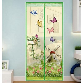 Magnetic Fly Screens Automatically Mosquito Mesh Curtain for Doors Keep Insects Out Mosquito Door Screen Without Drilling (Green Windmill)