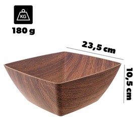 KADAX Plastic Salad Bowl, Elegant Bowl, Imitation Wood Bowl, Modern Serving Bowl, Plastic Bowl, Snack Bowl (Square 23.5 cm)