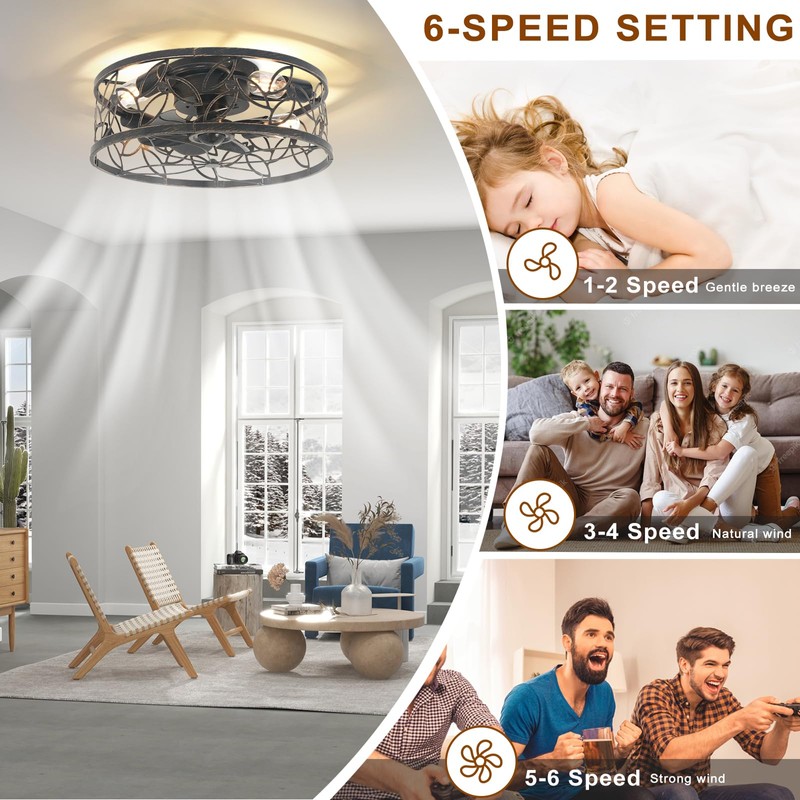 Garwarm Caged Ceiling Fan with Light,18in Rustic Industrial Ceiling Fans
