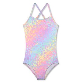 LUOUSE Girls Sparkle Swimsuits Quick Dry Racerback One Piece Hawaiian Beach Swimwear Bathing Suit with Adjustable Strap 5-6 Years