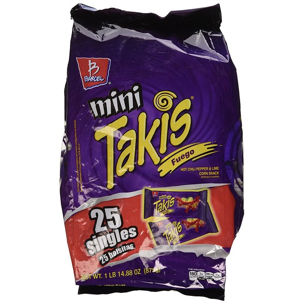 Barcel, Mini Takis, Fuego Rolled Tortilla Snacks, 25 Count (1.2 Ounce Each)